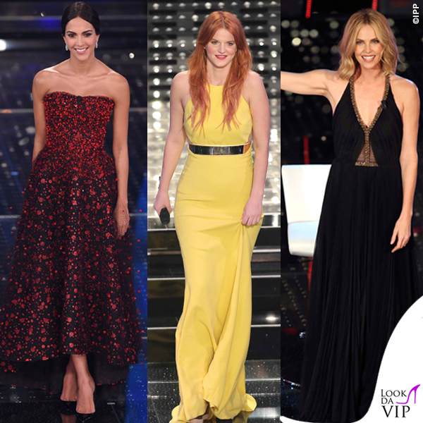 Sanremo 2015 1 serata Rocio Munoz Morales abito Giorgio Armani Privé Chiara Galiazzo abito Stella McCartney Charlize Theron