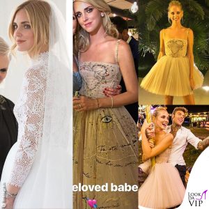 Chiara Ferragni tre abiti da sposa Dior scarpe J'adior Fedez Maria Grazia Chiuri
