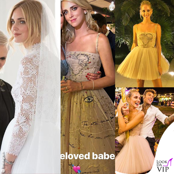 Chiara Ferragni tre abiti da sposa Dior scarpe J'adior Fedez Maria Grazia Chiuri