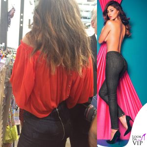 Belen Rodriguez indossa jeans Revise, top Zara e stivaletti Ash