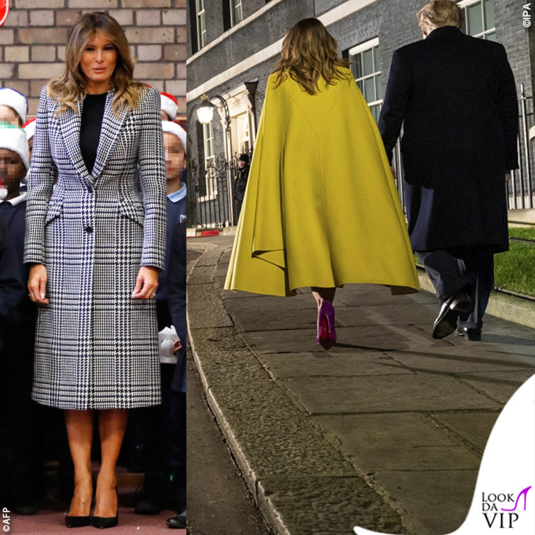 Melania Trump a Londra con cappotti Alexander McQueen e Valentino