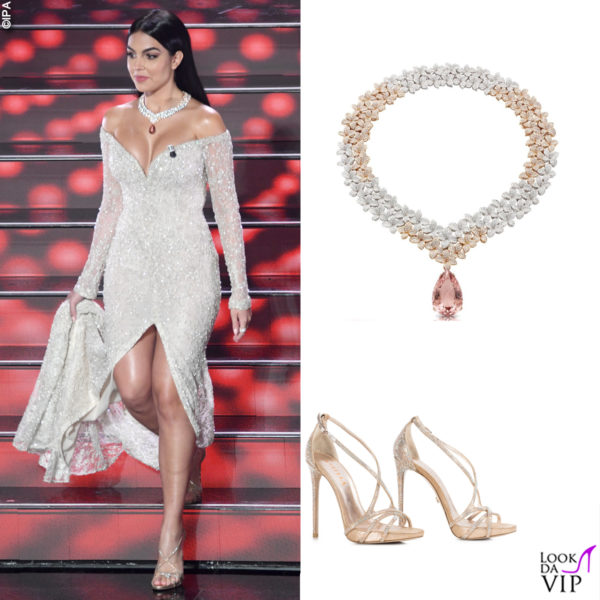 abito Atelier Pronovias, gioielli Pasquale Bruni, sandali Le Silla
