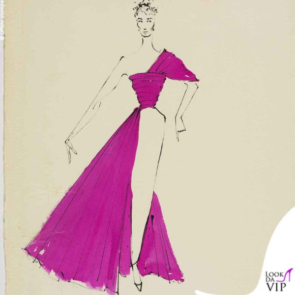 un bozzetto della maison Schiaparelli: un abito rosa shocking