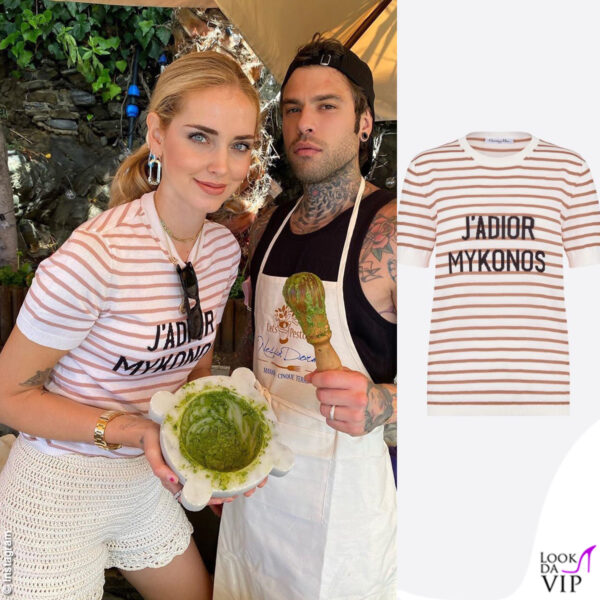 Fedez e Chiara Ferragni fanno il pesto: lei indossa una tshirt Dior e shorts Dunia Algeri Atelier 