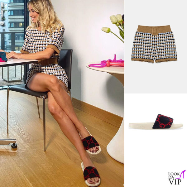 La Leotta ama mixare low-cost e top brand: le ciabatte Gucci con l'outfit Zara