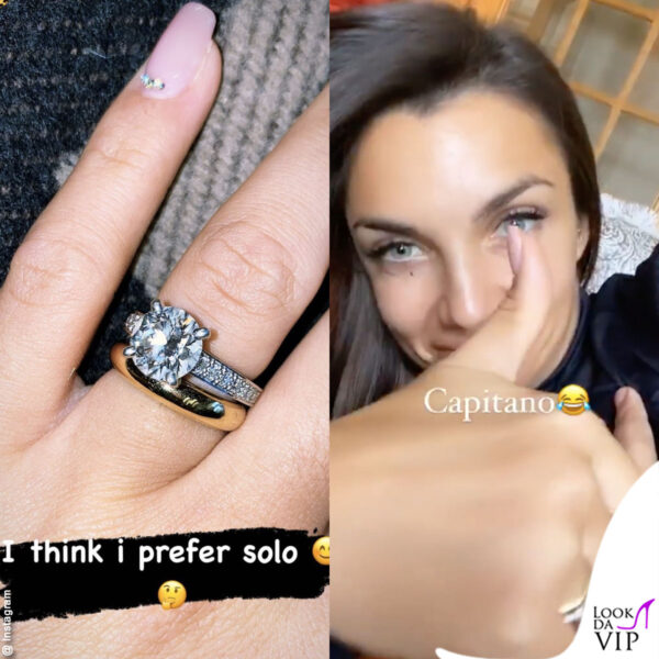 Elettra mostra la fede abbinata all'anello di fidanzamento 