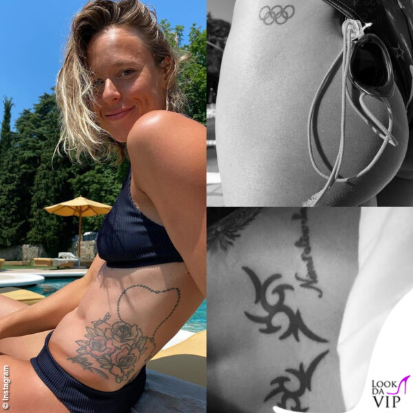 Federica Pellegrini, tra i tanti tatuaggi, ha una frase "Nient'altro che noi" e i cerchi olimpici sul fianco