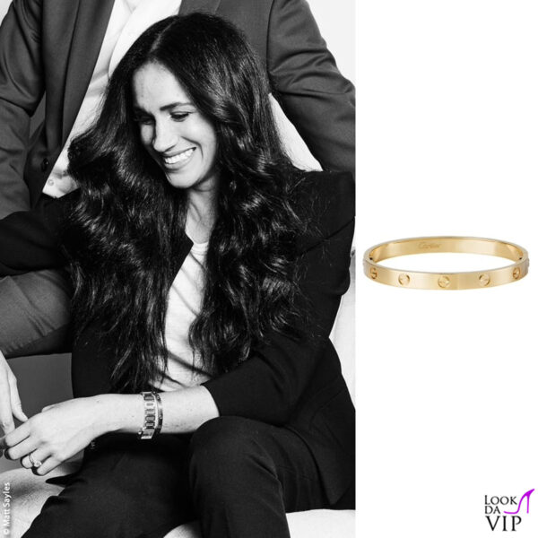 oltre all'orologio Meghan indossa anche il bracciale Love, sempre Cartier