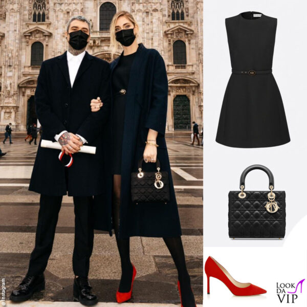 abito, cappotto e borsa Dior, pump Jimmy Choo