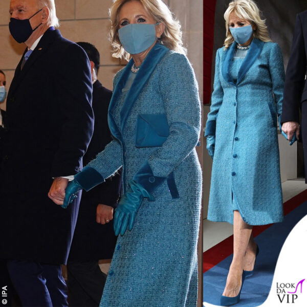 Tinta celeste per Jill Biden al braccio del nuovo presidente degli Stati Uniti 