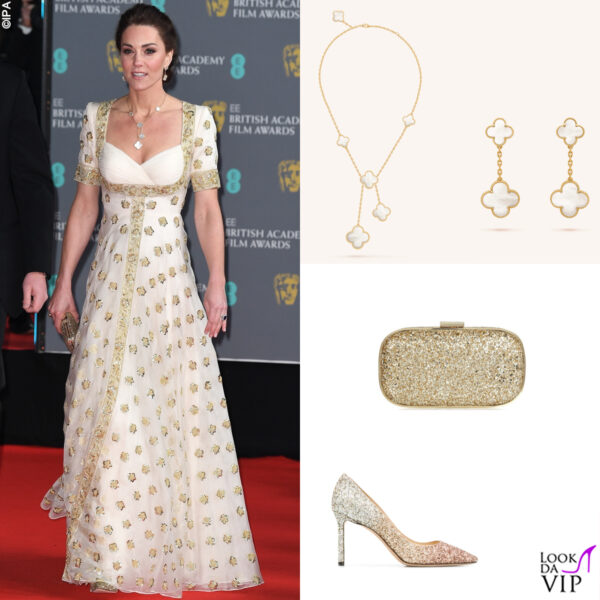 abito Alexander McQueen, clutch Anya Hindmarch, pump Jimmy Choo, gioielli Van Cleef & Arpels