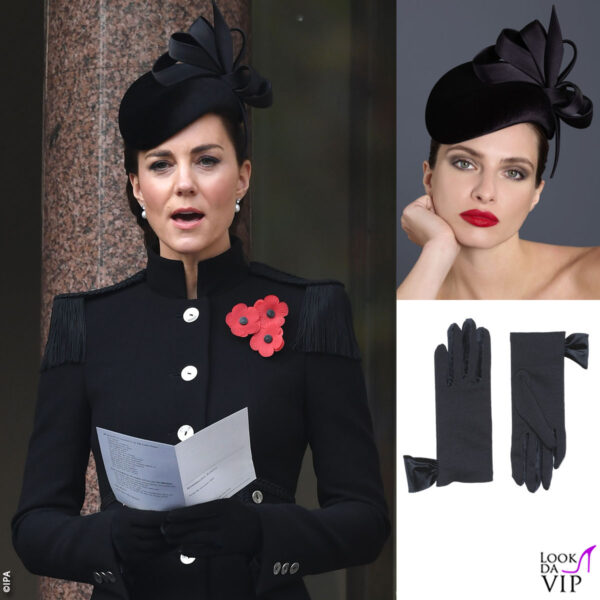 cappotto Catherine Walker, cappello Philipp Treacy, guanti Cornelia James
