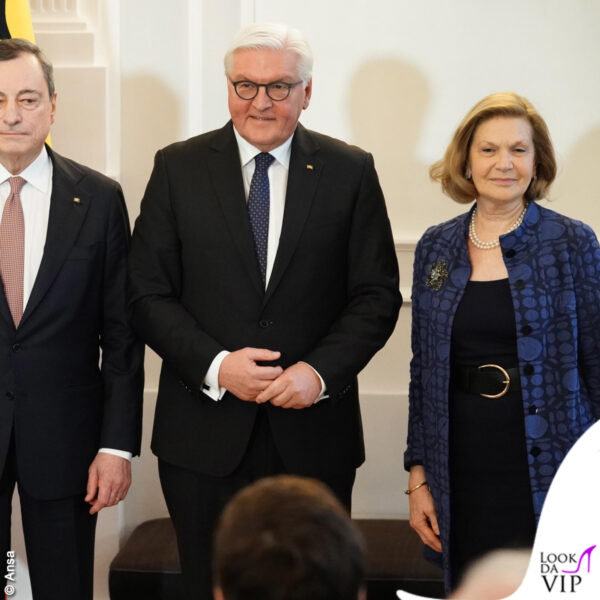 gennaio 2020: Serena Cappello con il marito a Berlino. Mario Draghi è stato insignito dell'Ordine al Merito della Repubblica Federale di Germania 