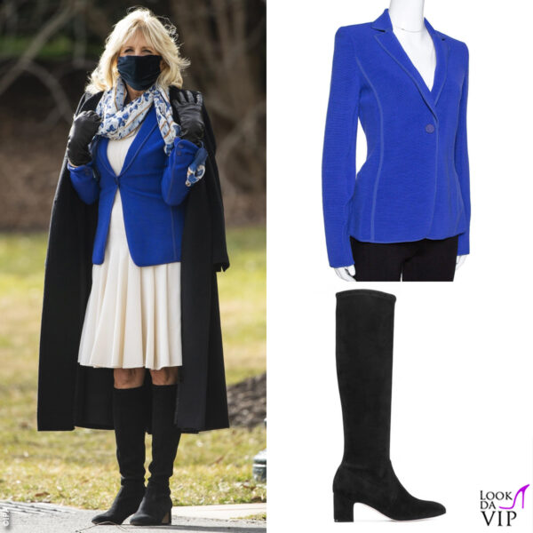 per la First Lady giacca vintage Armani e stivali Stuart Weitzman 