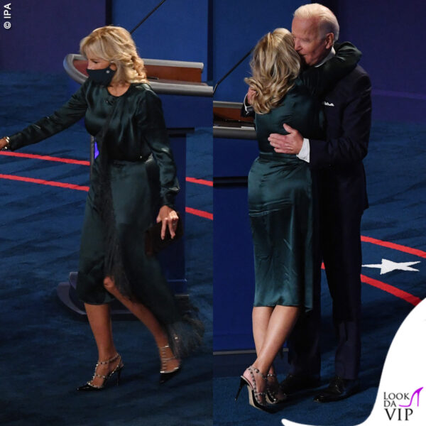 I Biden durante il primo faccia a faccia televisivo con Donald Trump. Per Jill abito Gabriela Hearst e scarpe Valentino