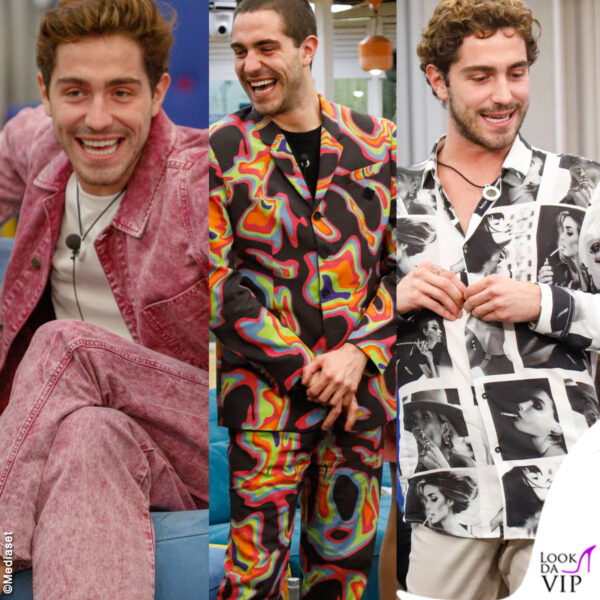 Tommaso Zorzi look GF Vip: completo MSGM, completo Marcelo Burlon, completo MArsem e camicia Benevierre