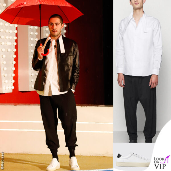 Con un total look N21 e scarpe Scarosso Tommaso incontra la mamma durante la 24ma puntata del GF Vip