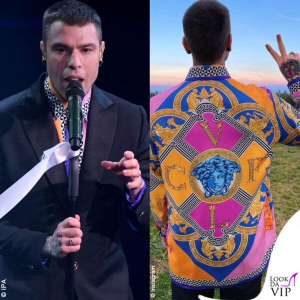 Sulla camicia Versace di Fedez ci sono le iniziali della sua famiglia: Chiara, Federico, Leone e V...