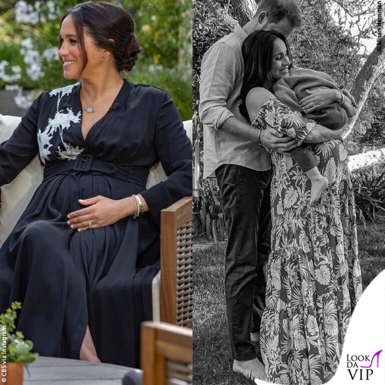 meghan markle nell'intervista della cbs con abito l'abito armani