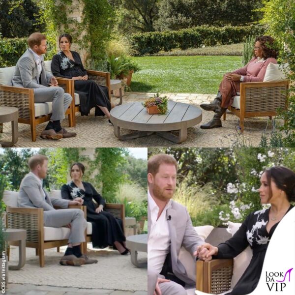Harry e Meghan con Oprah Winfrey nel corso dell'intervista sulla CBS
