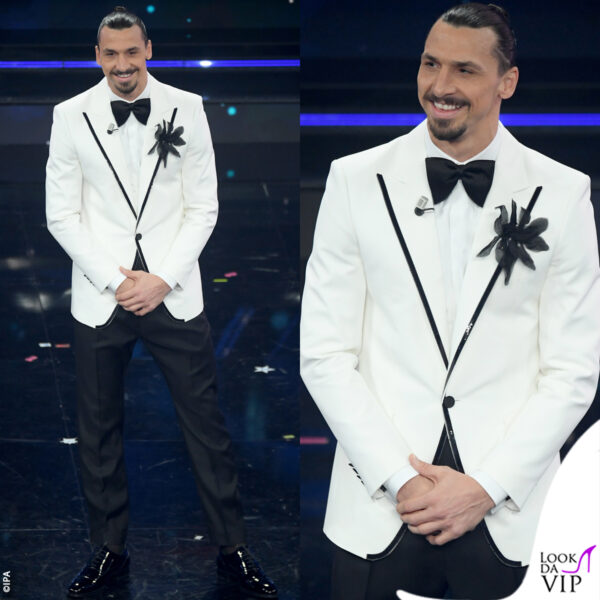 maxi papillon e fiore di tulle sul completo Dsquared2 black & white di Zlatan Ibrahimovic 