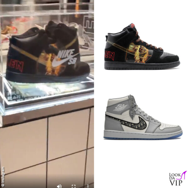 Uno dei pezzi più introvabili della scarpiera di Fedez è questo modello Nike Iron Maiden, nella teca retrostante si intravedono le esclusive Air Dior (15mila euro)