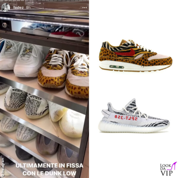 Le Nike Air Max 1 Animal Pack (circa 2.500 euro) e le Adidas Yeezy Boost 350 V2, versione Zebra
