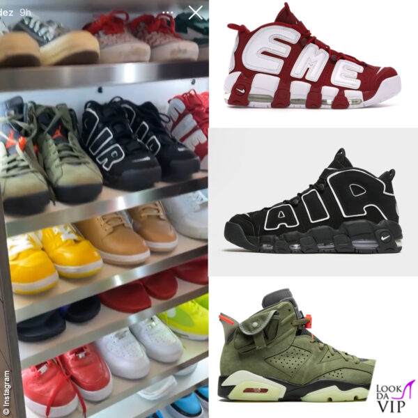 Nike Air Uptempo: il modello in collaborazione con  Supreme (Suptempo) e quello classico. In basso le Air Jordan 6 Retro Cactus disegnate da Travis Scott (1.300euro)