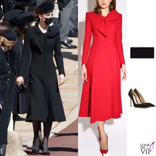 cappotto Catherine Walker, fascinator Philip Treacy, clutch Jimmy Choo, pump Gianvito Rossi 