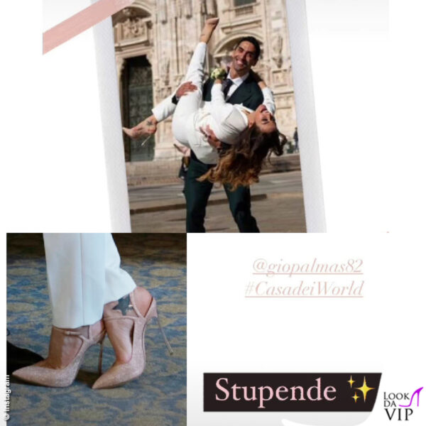 Ai piedi della sposa scarpe Casadei in una delicata tonalità rosa