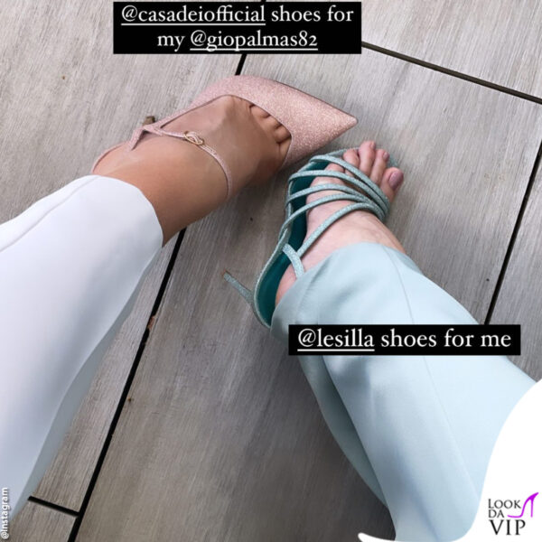 a sinistra le scarpe Casadei di Giorgia Palmas, a destra i sandali Le Silla di Elena Barolo
