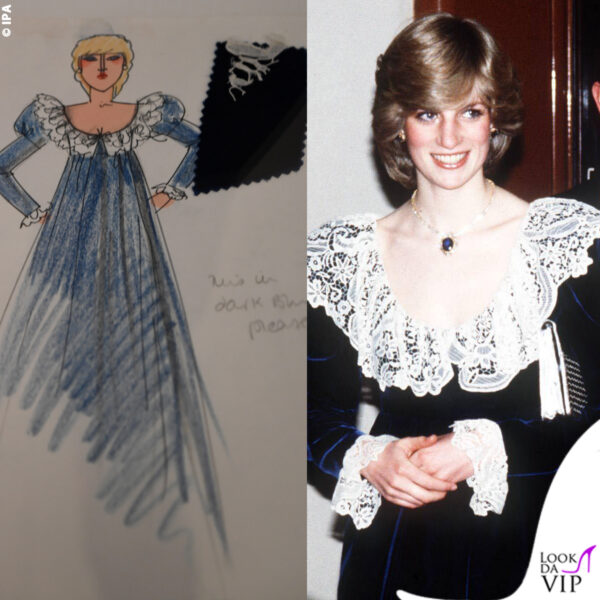 un'altra delle creazioni di Belville Sassoon indossata da Lady Diana per un concerto alla Royal Festival Hall nel 1982