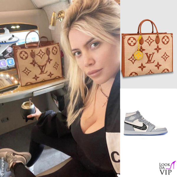 Wanda Nara, borsa Louis Vuitton e scarpe Nike Air Dior 