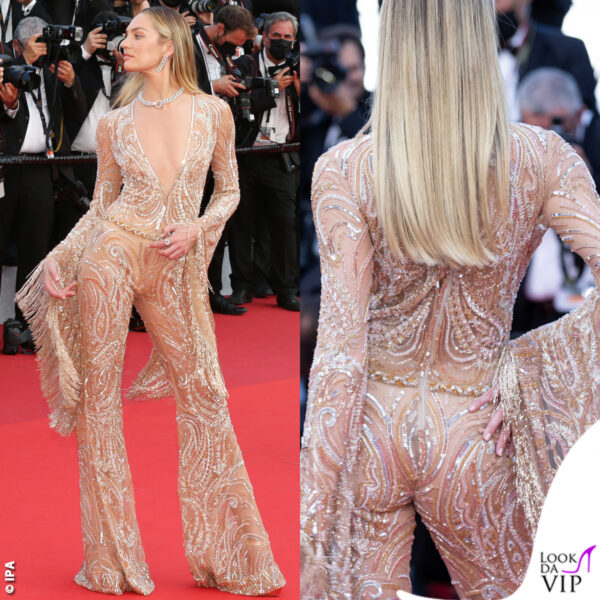 Candice Swanepoel con tuta Etro, gioielli Pomellato e sandali Casadei 