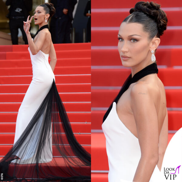 Bella Hadid con abito Jean Paul Gaultier e gioielli Chopard 