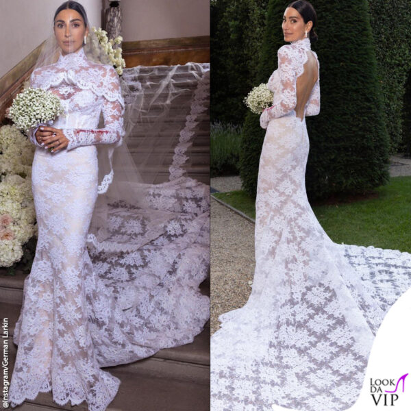 Giorgia ha scelto un abito di Off White in pizzo bianco e modello a sirena