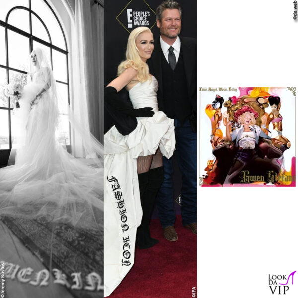 il font gotico usato per ricamare il velo rappresenta un carattere caro a Gwen, che l'ha impiegato in passato anche sull'abito, sempre Vera Wang, indossato ai People's Choice Awards 2019, con la scritta "fashion icon", e sulla copertina dell'album Love.Angel.Music.Baby.