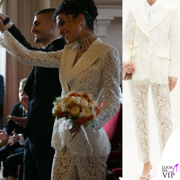 Per le nozze con marco Verratti, Jessica Aidi ha scelto un tailleur pantalone Dolce&Gabbana