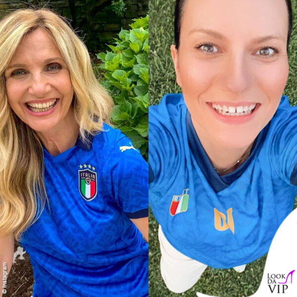 Lorella Cuccarini e Laura Pausini, "le più amate dagli Italiani", con la maglia azzurra