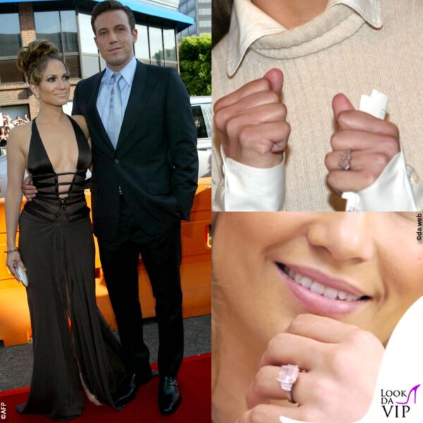 Jennifer Lopez con l'anello di Harry Winston ricevuto da Ben Affleck nel 2001