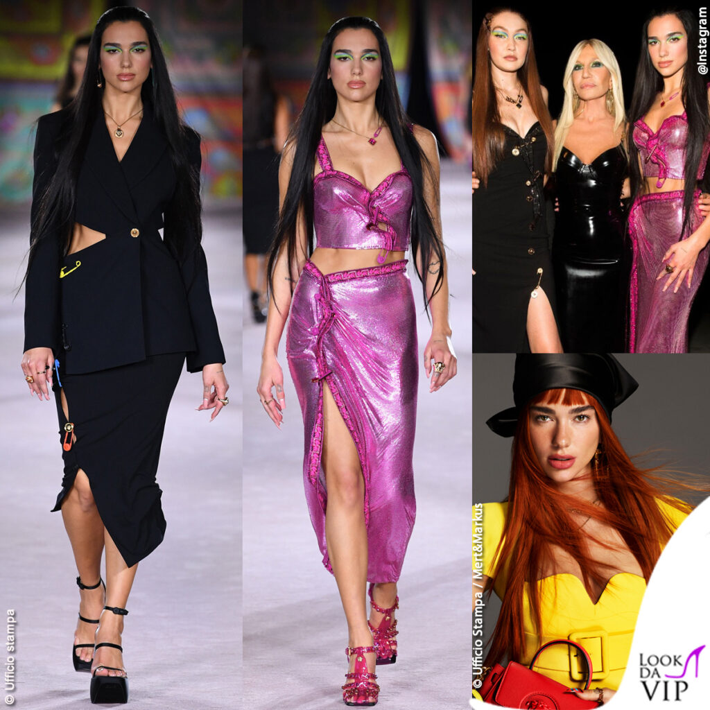 Dua Lipa Donatella Versace Gigi Hadid sfilata Versace