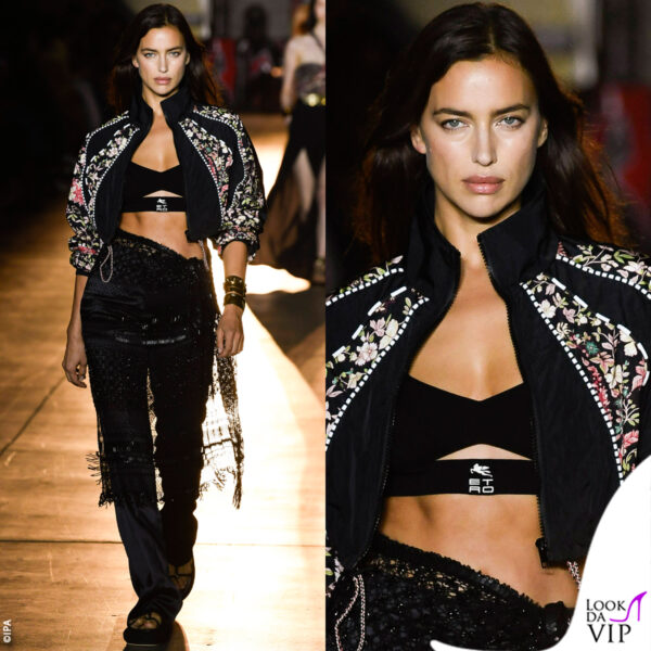 addominali in vista per Irina Shayk da Etro 