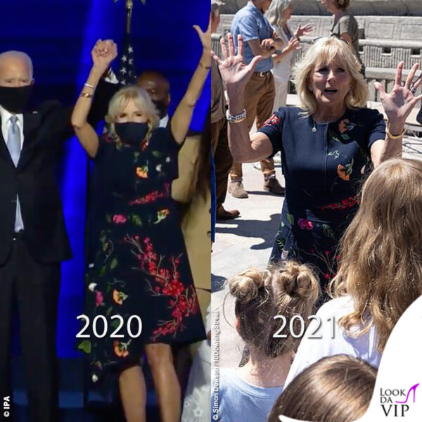 Jill Biden a Roma ha indossato un abito Oscar De La Renta che aveva già mostrato al mondo in occasione della vittoria del marito alle elezioni americane, nel 2020 