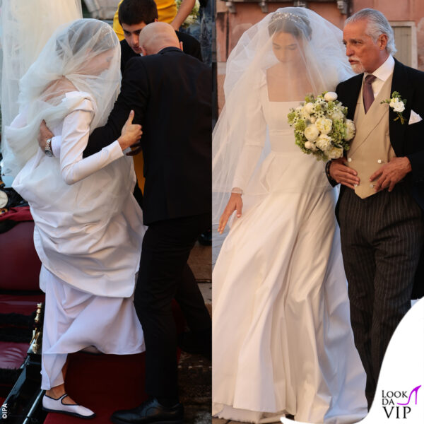 la sposa è arrivata in chiesa a bordo di una gondola, calzando delle comode ballerine bicolore 