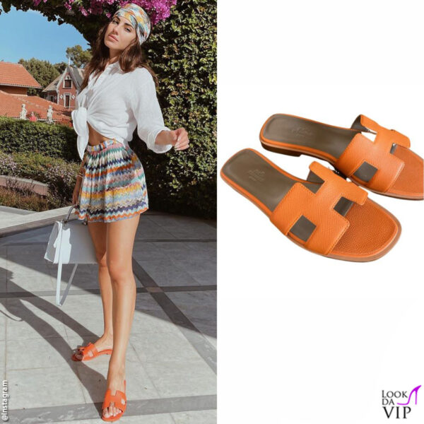 Giulia De Lellis abbina l'outfit Missoni alle ciabatte Hermes