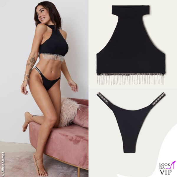 Super glamour il top bra e gli slip decorati da strass