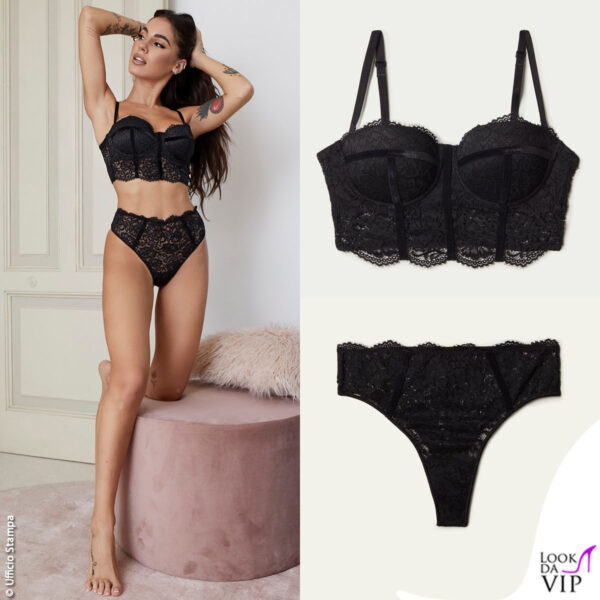 Pizzo nero super seducente per il corsetto e la brasiliana disegnato da Giulia per Tezenis