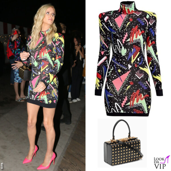 ispirazione anni Ottanta per Nicky, con un abito Balmain e una clutch Valentino 