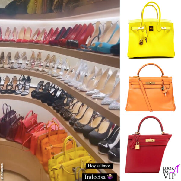 quando è fuggita a Milano, Wanda ha portato i follower nel suo guardaroba di lusso, dove le borse di Hermès sono divise per colore : un arcobaleno dal valore inestimabile 