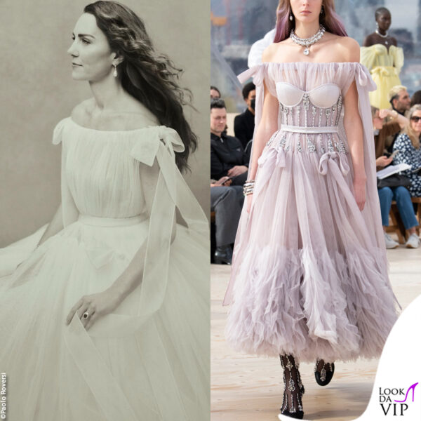 per i tre ritratti la Middleton ha indossato abiti di Alexander McQueen 